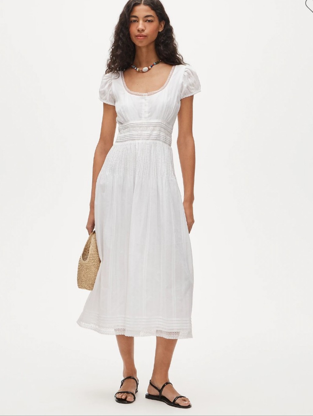 J Crew Lace-Trim Pintuck Midi Dress In Cotton Dobby Size 4 Nwt Cs953 White